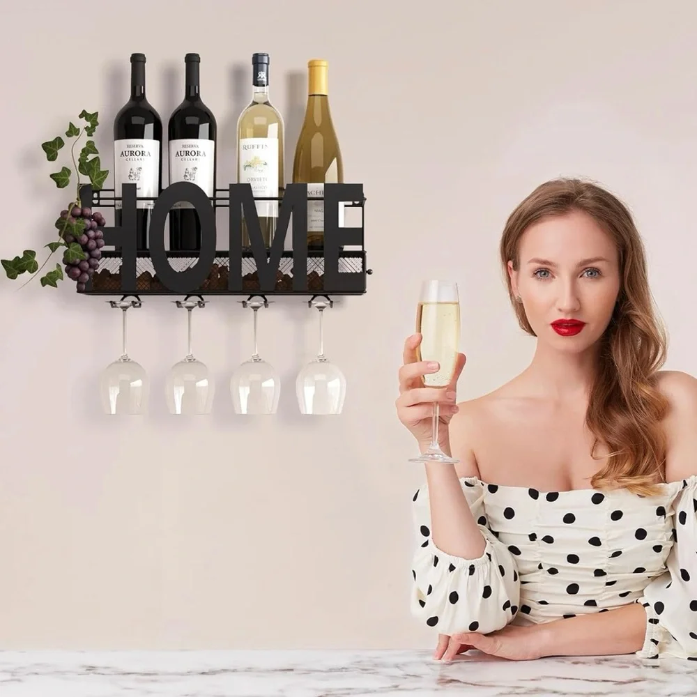 Home Wall Mount Wine Rack Black Metal